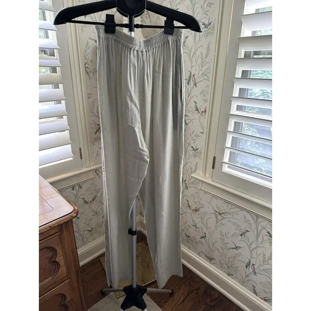 Vtg FAITH Celia Forrester Light Gray Herringbone Wide Leg Pants Sz M High Waist